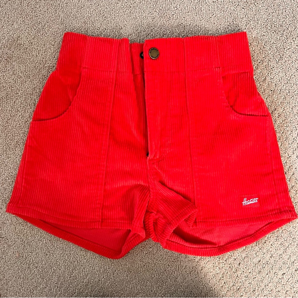 Hammies Vibrant Red High Waist Corduroy Shorts XS